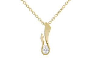 The Flame Collection: Flame Pendant with Pear Diamond, Yellow Gold