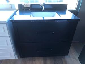 Black Freestanding Vanity 900mm with drawers black marble bench top