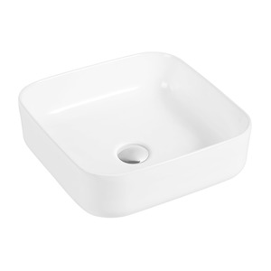 Building supplies wholesaling: 390 390 140mm Above Counter Square White Ceramic Basin Counter Top Wash Basin T-26