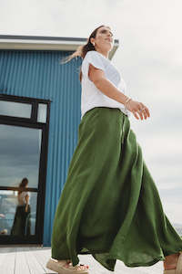 Plot Twist Maxi Skirt - Pesto Linen