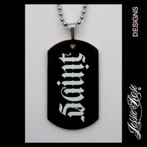 'SAINT/SINNER' - stainless steel ‘dog tag’ style pendant.