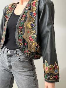 Vintage Leather Beaded Jacket