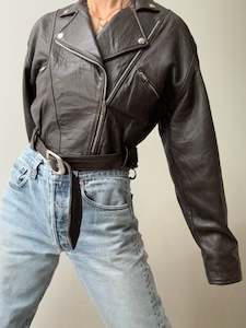 80,s Cropped Biker Jacket Brown