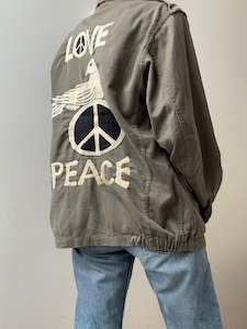 Love Peace Army Jacket Zipper Front AW242