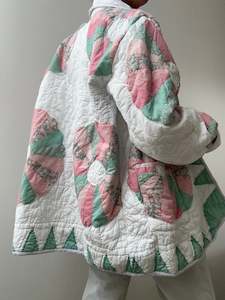 Upcycled Quilt Jacket Pink & Green Flower