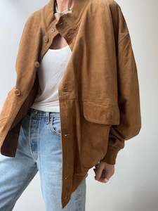 Classic Suede Bomber Jacket Tan 2