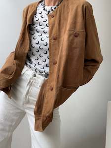 Collarless Suede Jacket by Copacabana