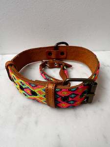 Huichol Embroidered Wide Dog Collar L3