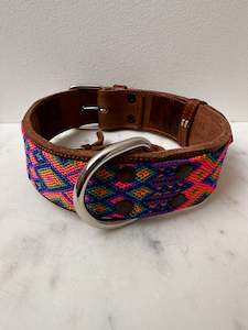 Huichol Leather Wide Dog Collar L3