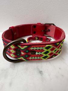 Huichol Leather Wide Dog Collar L6