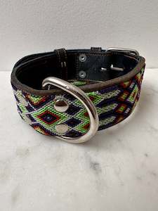 Huichol Leather Wide Dog Collar M1