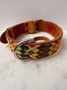 Huichol Leather Wide Dog Collar L12