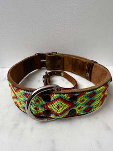 Huichol Leather Wide Dog Collar XL2