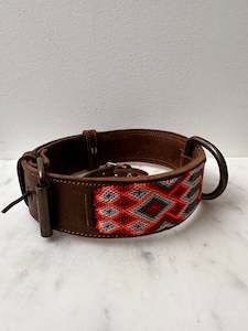 Huichol Leather Wide Dog Collar L9