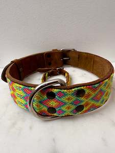 Huichol Leather Wide Dog Collar XL5