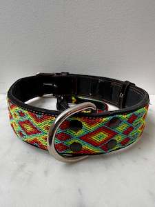 Huichol Leather Wide Dog Collar XL6