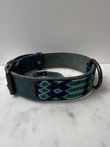 Huichol Leather Wide Dog Collar L7