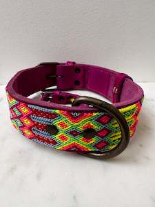 Huichol Leather Wide Dog Collar L1