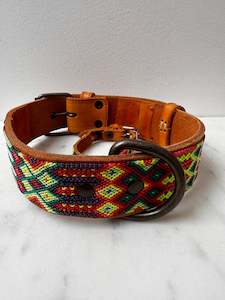 Huichol Leather Wide Dog Collar L8