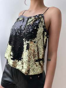 Ganni Sequin Camisole Black & Gold