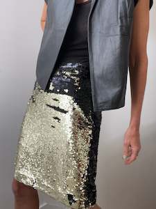 Ganni Sequin Skirt Black and Gold