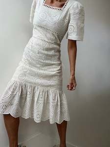 Sea NY Square Neck Cotton Lace Dress White