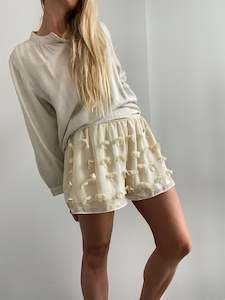 Cream Flower Shorts