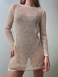 All Saints Beaded Crochet Dress Cream