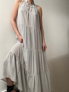 Silk Frill Polka Dot Maxi Dress