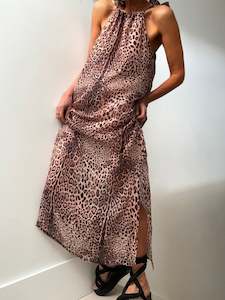 Handprinted Silk Maxi Sundress Leopard