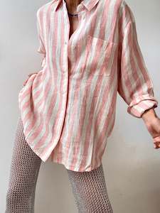 Linen Edgar Shirt Pink Stripe