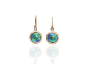 Blue Pearl Drop Earrings in Rose Gold with Diamonds