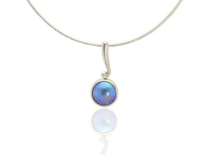 New Zealand Inspired Jewellery: Blue Pearl Pendant with Long Koru Bail