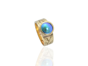 Blue Pearl Gold Leaf Ring