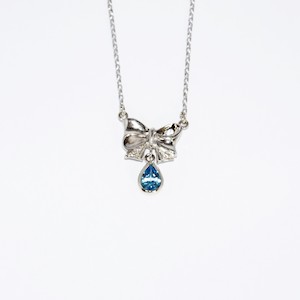 White Gold Bow Necklace with Aquamarine