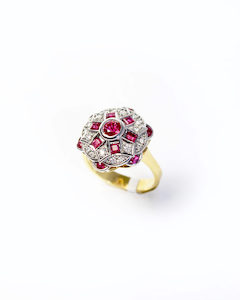 Jewellery manufacturing: Art-deco style Ruby and Diamond Cluster Dress Ring