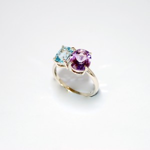 Handmade Aquamarine and Amethyst Ring