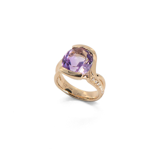 Handmade Modern Amethyst and Diamond Dress Ring