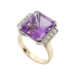 Handmade Modern Amethyst and Diamond Ring