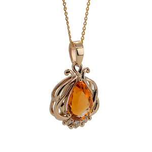 Handmade Citrine and Diamond Drop Pendant