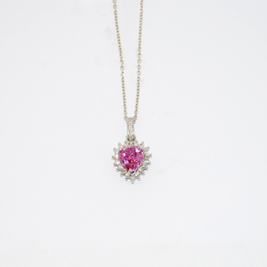 Heart Shaped Pink Sapphire and Diamond Pendant