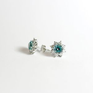 Blue Zircon and Diamond Earrings