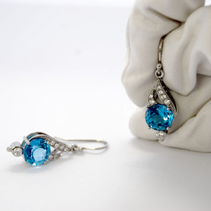 Handmade Blue Topaz and Diamond Drop Earrings