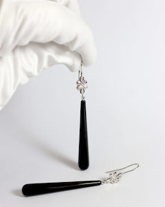 Handmade Diamond and Onyx Drop Earrings