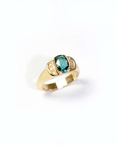 Indicolite Tourmaline and Diamond Ring