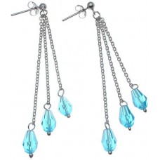 18K White Gold Plated Sterling Silver Blue Crystal Earrings