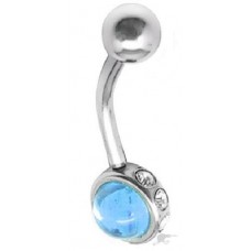 Jewellery: Blue Topaz Color Cabochon CZ S/S Belly Ring