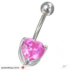 Jewellery: S/S Belly Ring Solitaire Pink Heart CZ