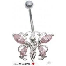 S/S Butterfly Pink CZ Banana Belly Ring