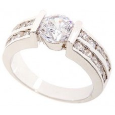 Jewellery: 18k White Gold Plated 21 Diamond Created Ring